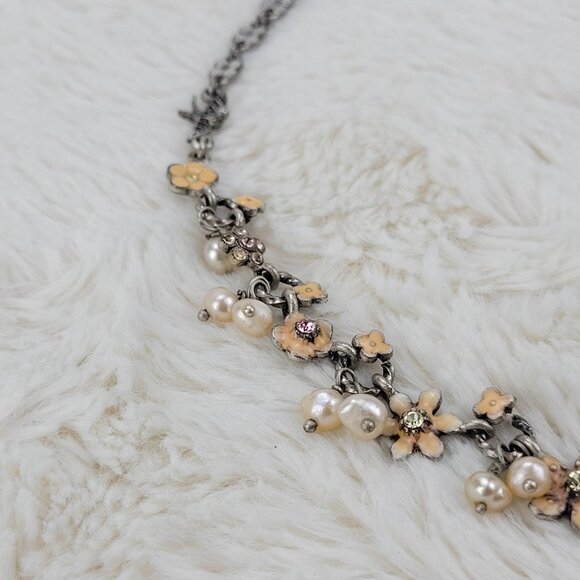 1960's Pearl Bead and Pink Enamel Flower Necklace by Danish Design - Picture 3 of 9